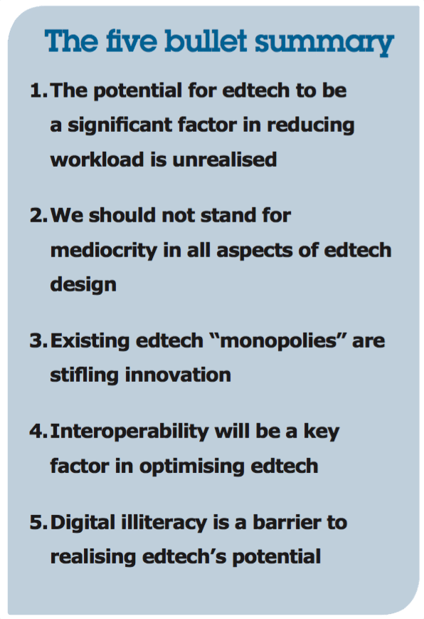 the bullet summary for reducing teacher workload using technology